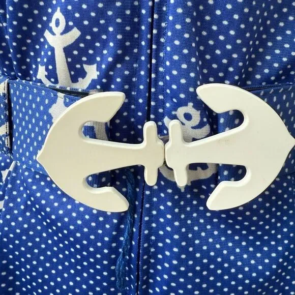 Vintage 70s House of She Ltd Zip Front Anchor Sailor Dress M - Picture 6 of 10